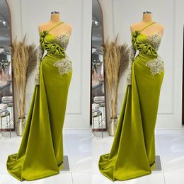 Gorgeous Mermaid Prom Dresses Halter Sweetheart Satin One Sleeve Applicant Designer Ruched Court Gown Custom Made Party Dress Plus Size Vestido De Noite