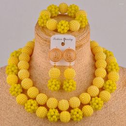 Necklace Earrings Set Fashion Opaque Yellow Costume African Beads Jewellery Crystal FZZ96-01