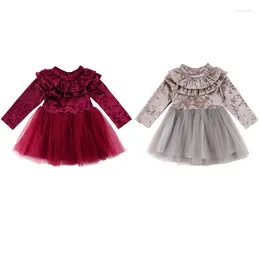 Girl Dresses Princess Cute Warm Infant Baby Velvet Long Sleeve Turtleneck Ruffle Solid Lace Tutu Dress 2 Style Outfit Spring Fall Winter