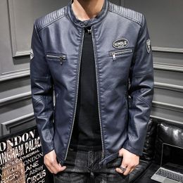 Men's Jackets 2023 Autumn Winter Men Cool PU Jacket Stand Collar Zipper Coat Motorcycle Biker Solid Colour Slim Fit Leather