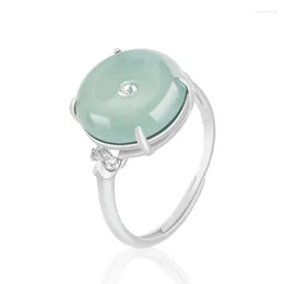 Cluster Rings S925 Silver Inlaid Natural A Jade Blue Horizontal Buckle Jadeite Ring Fashion Women's Gifts Jewellery Adjustable Drop