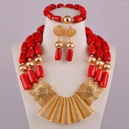 Necklace Earrings Set Red Coral Beads Jewellery Nigerian Wedding Costume Jewellery African Bridal