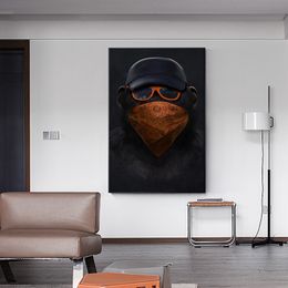 Black Wall Decor Funny Animal Painting Gorilla Canvas Oil Paintings Wall Art Posters 3 Wise Monkeys for Living Room Wall Decoration