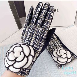 Winter Gloves Warm Plus Velvet Thicken Touch Screen Cashmere Mittens Grid Big Flower Gloves for women