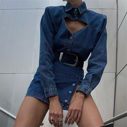 Womens Denim Mini Dress Bodycon Dress Fashion Slim Sexy Hollow Out Slit Party Elegant Dresses For Women Spring 2023 Clothes