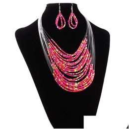 Pendant Necklaces Vintage Jewelry Sets Bohemian Crystal Chocker Mtilayer Colorf Beads Statement Necklace Earrings Set For Wo Dhgarden Dhuib