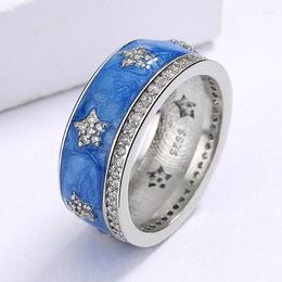 Cluster Rings 2023 Enamel Ring Blue Star Ladies Novelty Personality Tide Pentagram Colour Matching Handmade Jewelry Wedding Gift