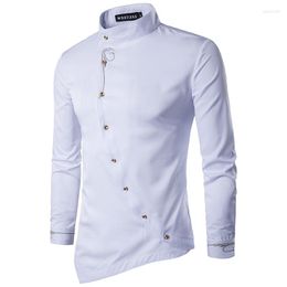 Men's Casual Shirts Mens Embroidery Mandarin Collar Dress Hipster Slim Fit Long Sleeve Shirt Men Party Wedding Tuxedo Chemise Homme