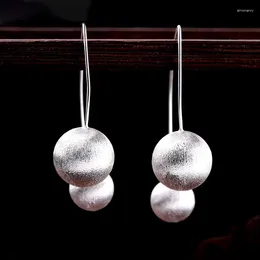 Dangle Earrings BOCAI Real S925 Silver Jewellery Fashionable And Generous Women's Brushed Ball