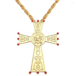 Chains 18 Gold Plateed Jesus Cross Pectoral Pendants Orthodox Church Franco Long Necklaces For Men Chain Religious Baptism Jewellery