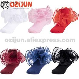 Kids Socks 5 Pairs Girls Big Full Ruffle Tutu Toddler Double Lace Frilly Pageant Dress Sock Fanfare Organze Turn Cuff For AdultL231114