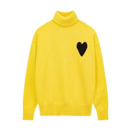 Paris Fashion Designer Amisknitted High Collar Sweater Embroidered Red Heart Solid Color Turtleneck Jumper for Men and Women Jhko