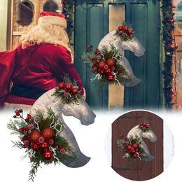 Decorative Flowers Horse Head Wreath Christmas Dressage Wooden Door Hanging Spring Wall Decoration Welcome