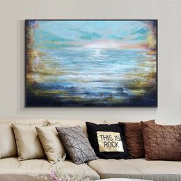 Pinturas abstrata pintura marinha azul Óleo pintado à mão na tela da paisagem acrílica Arte da parede da paisagem marítima para decoração