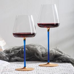 Tumblers 2PCs Light Luxury 250750ml Concave Bottom with Colour Rod Fashion Goblet Burgundy Red Wine Champagne Cup Art Drinkware 230413