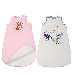 Sleeping Bags Cartoon Embroidered Velvet Baby Sleeping Bag Autumn Winter Thickened Warm Sleepsacks Kids Sleeveless Vest One-Pieces Sleepwear 231114