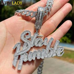 Pendant Necklaces New Arrived Bling Iced Out Stay Humble Letters Pendants Paved 5A Cubic Zirconia Necklaces For Men Hip Hop Rapper CZ Jewellery T230413