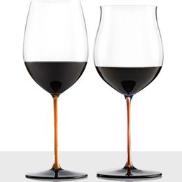 Tumblers 2PCs Black Bow Tie Art 700800ml Collection Level Goblet Burgundy Red Wine Cup Handmade Crystal Glass Family Bar Drinkware 230413