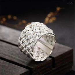 Cluster Rings Ins Wide Hand Knitted 925 Sterling Silver Ring Vintage Personalised Open Index Finger Men's And Women's Design Jewellery