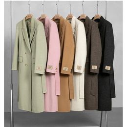 Women's Wool Blends Naizaiga 100 Australian Wool camel white green pink long brown black Women coat with belt SM7 231114