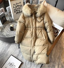 2023 Winter Women's Detachable Fur Collar Waist Long Bag with Detachable Down Coat Parka Raccoon Hooded Coat Thick Insulation Outdoor Sports Women's black