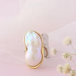 Cluster Rings Authentic 925 Sterling Silver Ring Inlaid Natural Baroque Freshwater Pearl Vintage Open Fashion High Quality Jewelry Gift