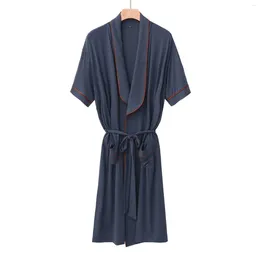 Men's Sleepwear Male Solid Color Homewear Bathrobe Casual Short Sleeve Half Waist Nightgown Spring And Autumn Soft Comfortable Smooth Pajama
