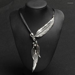 Chains Bohemian Style Rope Chain Leaf Feather Pattern Pendant For Women Fine Jewelry Collares Statement Necklace JAN88