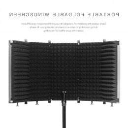FreeShipping Foldable Microphone Isolation Shield Studio Recording Live Broadcast 5-Panel Pop Filter Adjustable High Density Mic Isolat Txmh