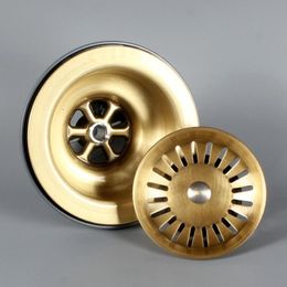 Colanders Strainers Brass Brush Gold 114 mm Kitchen Sink Drain sink with Removable Basket and Seal Lid 230414