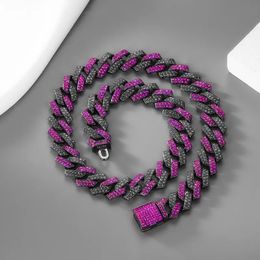 Chokers 14mm Multicolor Purple Iced Out Crystal Prong Cuban Chain Choker Necklace For Women Men Bling Paved hip Hop Jewelry 231114