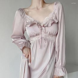 Women's Sleepwear French Pyjamas Spring/Summer Long Ice Silk Pyjama Dress Fairy Lace Sexy Home Women Vestidos De Noche