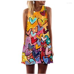 Casual Dresses Fashion Summer Love 3D Print Color Vest Miniskirt Hip-hop Women's Party Beach Sundress Loose O Neck A Word Sleeveless Dress