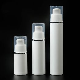 15ml 30ml 50ml PP Airless Bottles White Airless Vacuum Pump Lotion Bottle with Silver Line Cosmetic Packagings