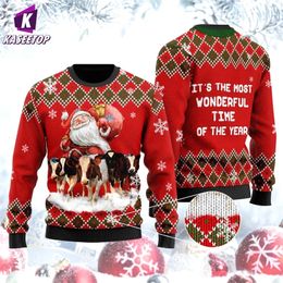 Men's Sweaters Men Women Ugly Christmas Cow With Santa Time Xmas Happy Knitting Jumpers 3D Printed Holiday Party Sweatshirt 231113