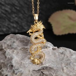 Pendant Necklaces Exquisite Gold Colour Dragon Inlaid Zircon Retro Zodiac Necklace Women's Fashion Dinner Party Jewellery