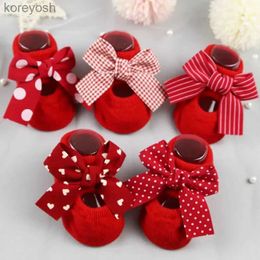Kids Socks 2022 Newborn Indoor Cotton Bow Infant Anti Slip Baby Girl Rubber Soles Baby Boy Floor Spring AutumnL231114