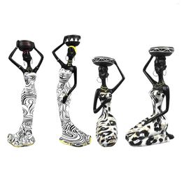 Candle Holders 2pcs Abstract African Statues Holder Tribal Lady Sculpture Votive Candles Ornament For Living Room Party