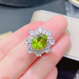 Cluster Rings Fine Jewellery 925 Sterling Silver Natural Peridot Gemstone Women's Ring Faceted Party Birthday Gift Marry Girl Got Engaged