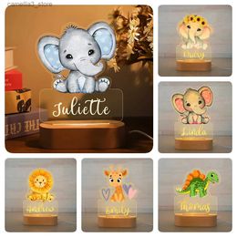 Night Lights Personalized Children Animal Night Light Custom Name Acrylic Lamp For Baby Kids Bedroom Home Decoration Birthday Christmas Gift Q231114