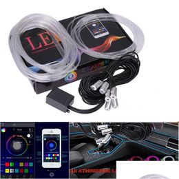 Other Car Lights 6 In 1 Rgb Led Atmosphere Interior Ambient Light Kit Fibre Optic Strips By App Control Diy Music 6M Band Drop Deliv Dhygm