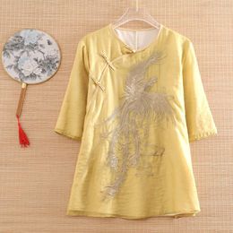 Ethnic Clothing High-end Spring Summer Chinese Style Embroidery Phoenix Organza Blouse Shirt Women Fashion Elegant Loose Lady Top S-XXL