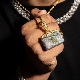 Pendant Necklaces Hip Hop Lced Out Studded Shiny Dollar Money Bag With Long Chain Women Rapper Men Necklace Rock Jewellery