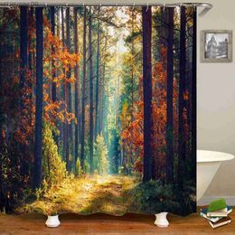 Shower Curtains Modern 3D Print Forest Shower Curtain Waterproof Green Plant Tree Landscape Bath Curtain with for Bathroom Decor R231114