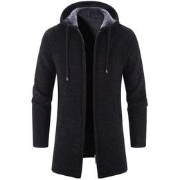 Mens Jackets Winter Fleece Cardigan Men Thick Hooded Long Sweaterscoat Male Warm Knitted Sweater Causal Outwear Windbreaker 231113