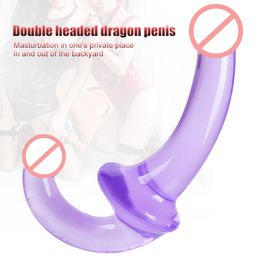 Female Dongs Double Headed Dragon Simulated Crystal Transparent Penile Adult Sexual Products Male Pseudopenile Adult Sexual Penis