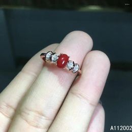 Cluster Rings KJJEAXCMY Fine Jewelry Natural Red Coral 925 Sterling Silver Women Adjustable Gemstone Ring Support Test Noble