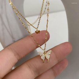 Chains ZG Fashion Butterfly Necklace Trending Products Double Crystal Pendant Collar Chain Ladies Wedding Party Jewellery Gift