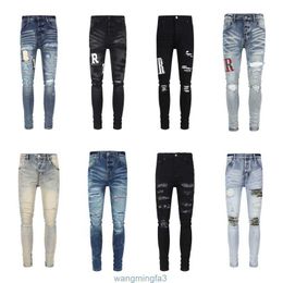 Роскошные дизайнерские джинсы, потертые, французская мода, Pierre Straight, мужские байкерские эластичные джинсовые повседневные джинсы, мужские узкие брюки, эластичный новый стиль TU7J