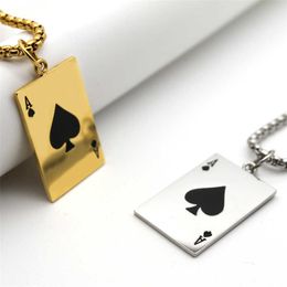 Pendant Necklaces Playing Card Poker Spade Ace Necklace Gold/Silver Colour Stainless Steel Pendant With Chains Fashion Jewellery Christmas Gift T230413